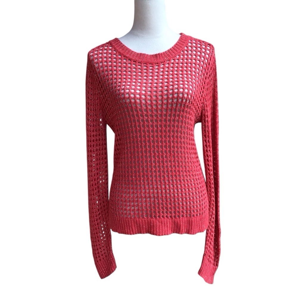 Aqua Coral Orange Pullover Long Sleeve Sweater
